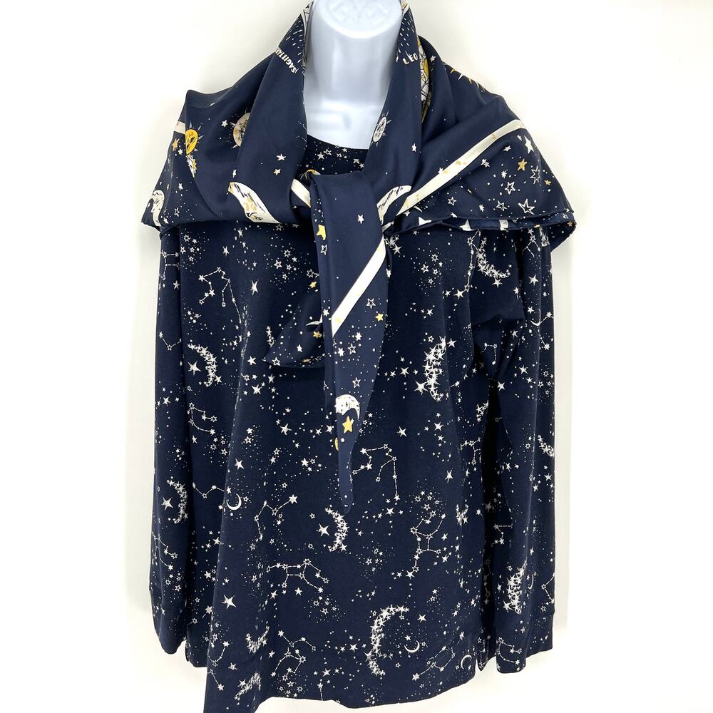 Chicos Womens Astrology Long Sleeve Top and Large Silk Scarf Set Chico's Size 2